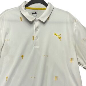 Puma Polo Shirt Palm Tree Crew Mens XL White Golf Tropical Athleisure